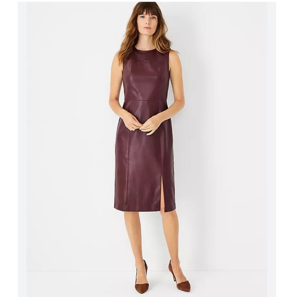 Ann Taylor Faux Leather Sheath Dress Maroon Fit/Flare Size 2 NWT - Picture 1 of 11